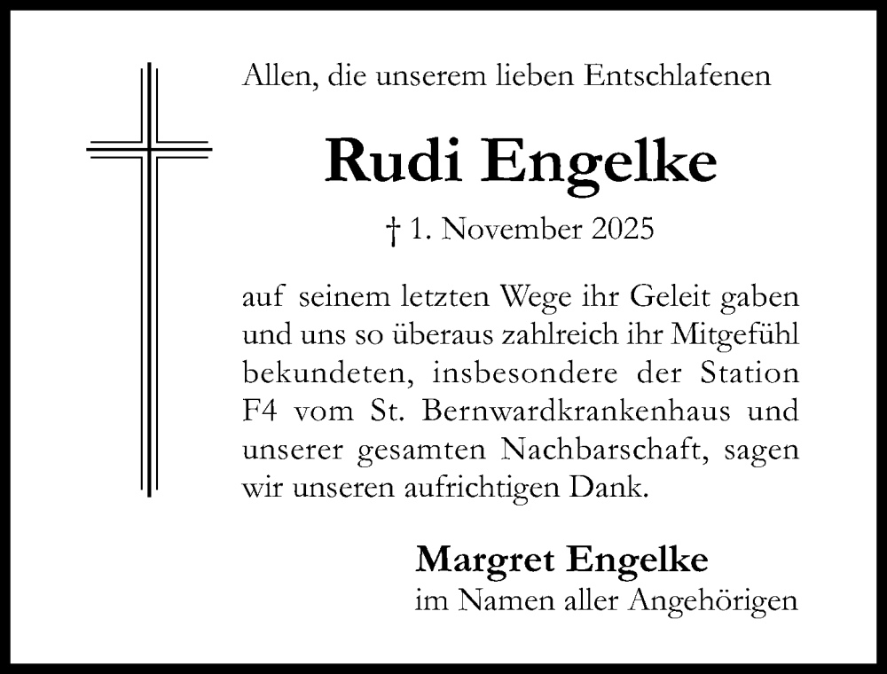  Traueranzeige für Rudi Engelke vom 29.11.2025 aus Hildesheimer Allgemeine Zeitung