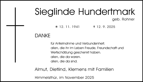 Traueranzeige von Sieglinde Hundertmark von Hildesheimer Allgemeine Zeitung