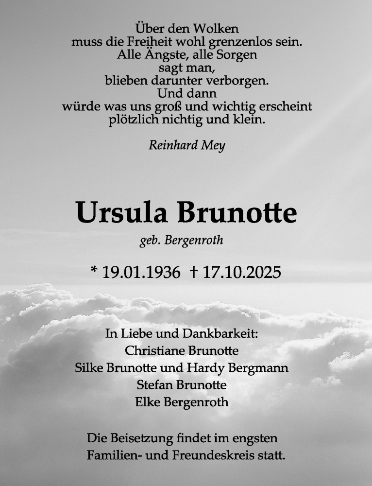 Traueranzeige für Ursula Brunotte vom 05.11.2025 aus Hildesheimer Allgemeine Zeitung