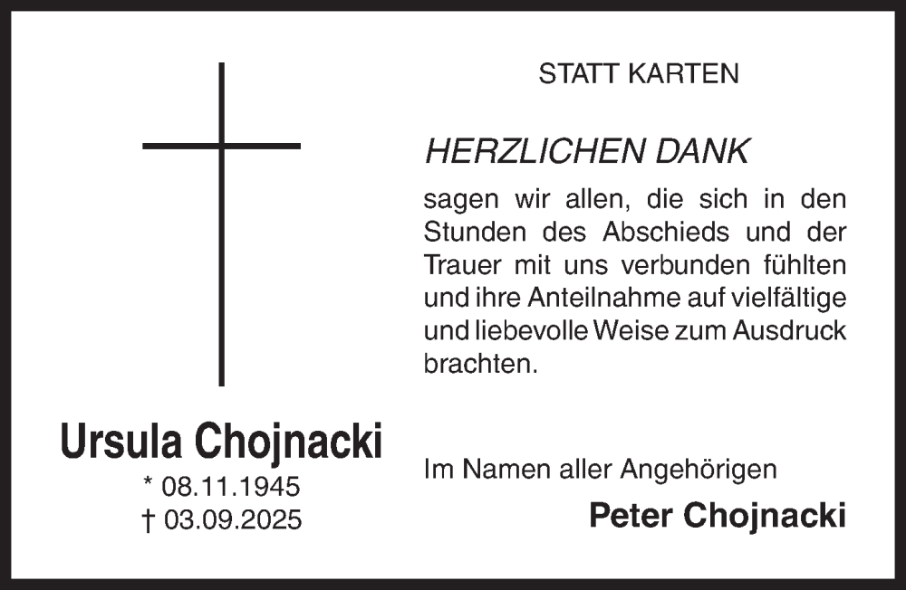  Traueranzeige für Ursula Chojnacki vom 29.11.2025 aus Hildesheimer Allgemeine Zeitung