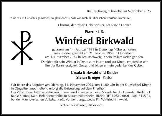 Traueranzeige von Winfried Birkwald von Hildesheimer Allgemeine Zeitung