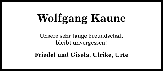 Traueranzeige von Wolfgang Kaune von Hildesheimer Allgemeine Zeitung