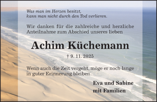 Traueranzeige von Achim Küchemann von Hildesheimer Allgemeine Zeitung