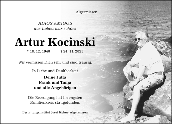 Traueranzeige von Artur Kocinski von Hildesheimer Allgemeine Zeitung