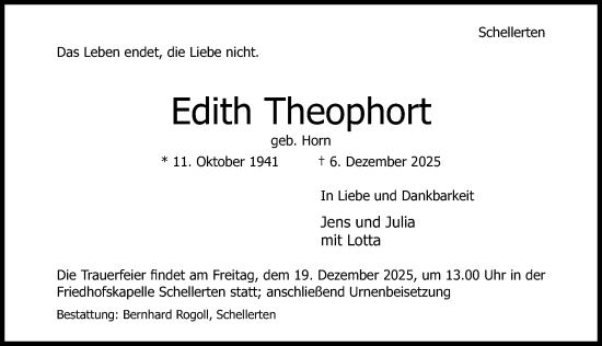 Traueranzeige von Edith Theophort von Hildesheimer Allgemeine Zeitung