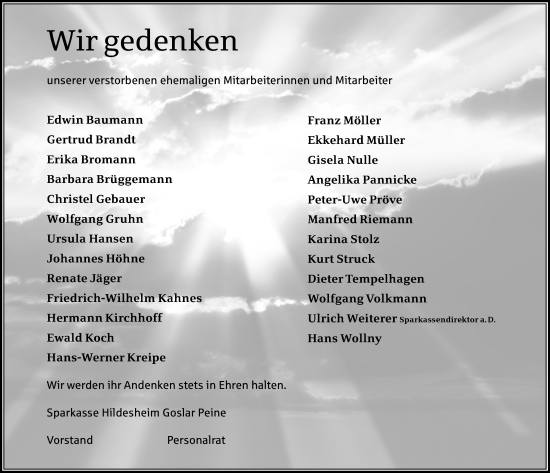 Traueranzeige von Edwin Baumann von Hildesheimer Allgemeine Zeitung