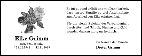 Traueranzeige von Elke Grimm von Hildesheimer Allgemeine Zeitung