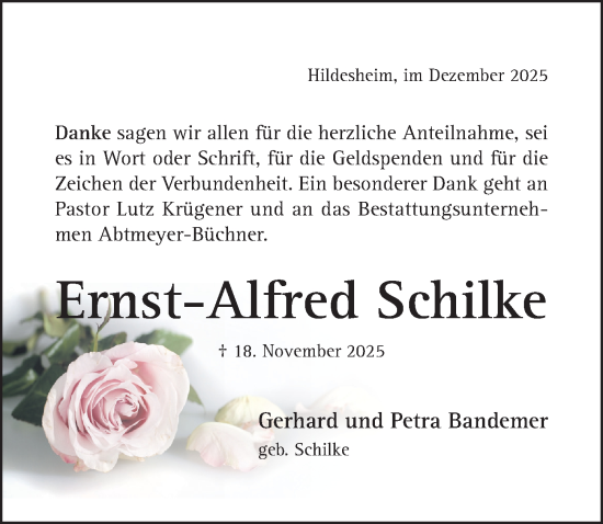 Traueranzeige von Ernst-Alfred Schilke von Hildesheimer Allgemeine Zeitung