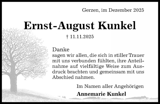 Traueranzeige von Ernst-August Kunkel von Hildesheimer Allgemeine Zeitung