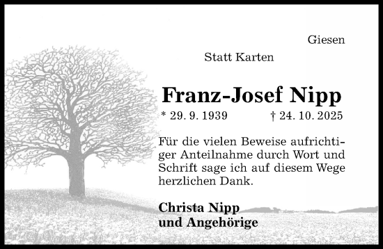 Traueranzeige von Franz-Josef Nipp von Hildesheimer Allgemeine Zeitung