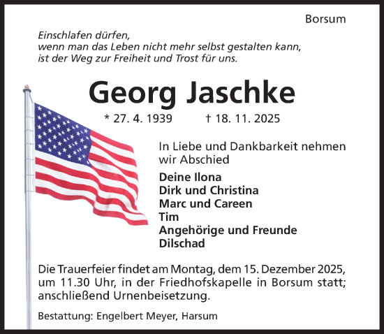 Traueranzeige von Georg Jaschke von Hildesheimer Allgemeine Zeitung