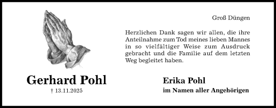 Traueranzeige von Gerhard Pohl von Hildesheimer Allgemeine Zeitung