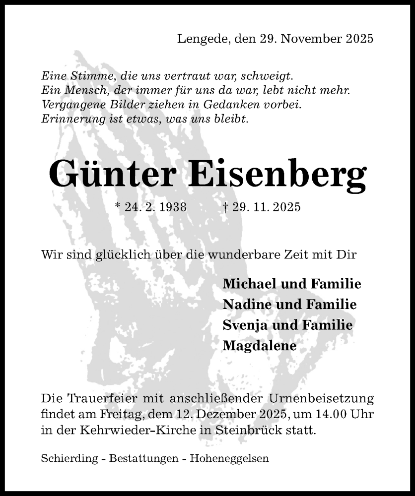  Traueranzeige für Günter Eisenberg vom 08.12.2025 aus Hildesheimer Allgemeine Zeitung