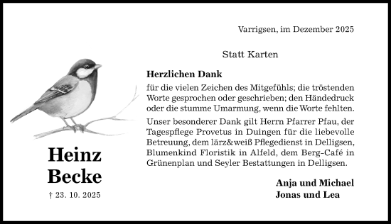 Traueranzeige von Heinz Becke von Hildesheimer Allgemeine Zeitung