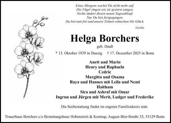 Traueranzeige von Helga Borchers von Hildesheimer Allgemeine Zeitung