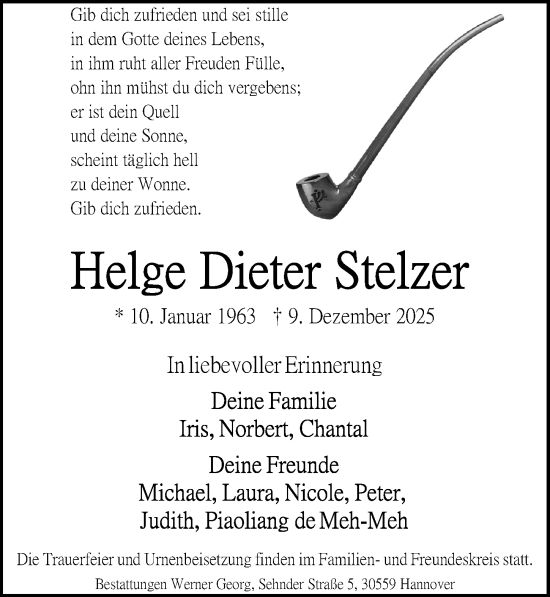 Traueranzeige von Helge Dieter Stelzer von Hildesheimer Allgemeine Zeitung