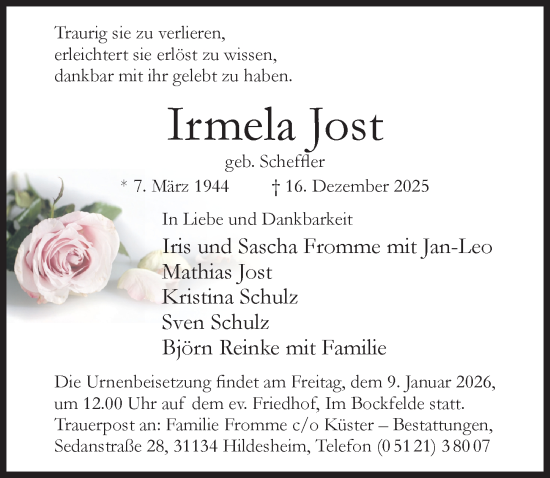 Traueranzeige von Irmela Jost von Hildesheimer Allgemeine Zeitung