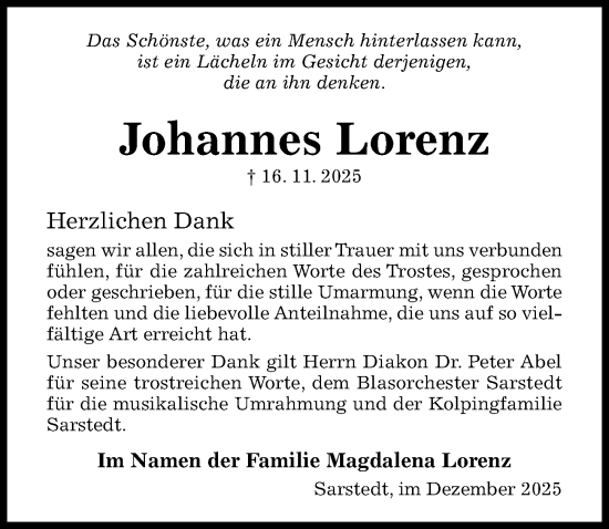 Traueranzeige von Johannes Lorenz von Hildesheimer Allgemeine Zeitung