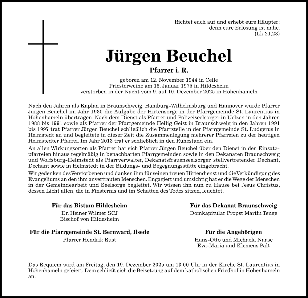  Traueranzeige für Jürgen Beuchel vom 13.12.2025 aus Hildesheimer Allgemeine Zeitung