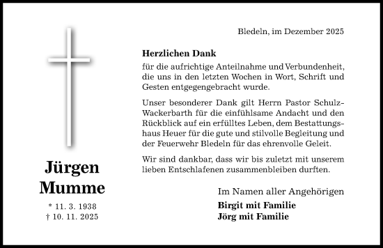 Traueranzeige von Jürgen Mumme von Hildesheimer Allgemeine Zeitung