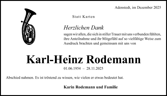 Traueranzeige von Karl-Heinz Rodemann von Hildesheimer Allgemeine Zeitung