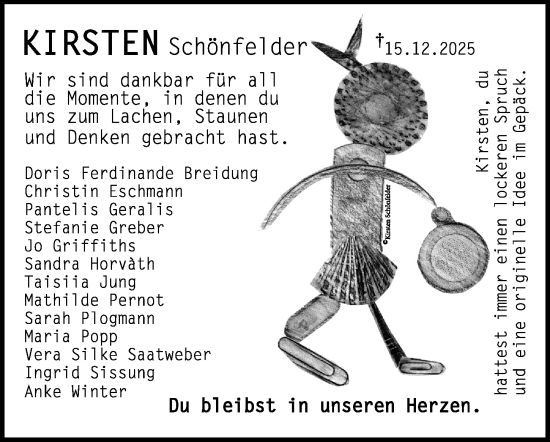 Traueranzeige von Kirsten Schönfelder von Hildesheimer Allgemeine Zeitung