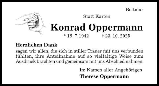 Traueranzeige von Konrad Oppermann von Hildesheimer Allgemeine Zeitung