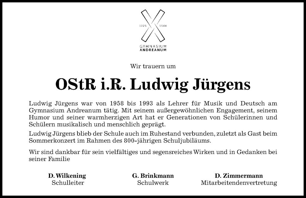  Traueranzeige für Ludwig Jürgens vom 13.12.2025 aus Hildesheimer Allgemeine Zeitung