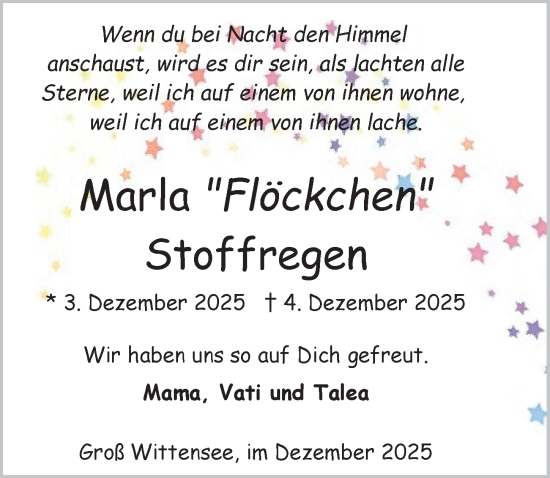 Traueranzeige von Marla Stoffregen von Hildesheimer Allgemeine Zeitung