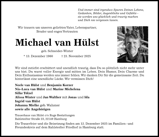 Traueranzeige von Michael van Hülst von Hildesheimer Allgemeine Zeitung