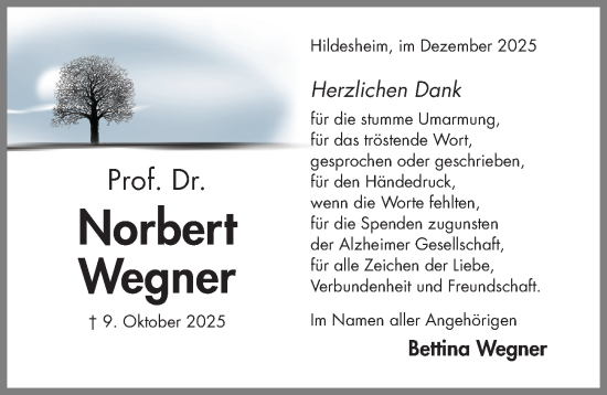 Traueranzeige von Norbert Wegner von Hildesheimer Allgemeine Zeitung