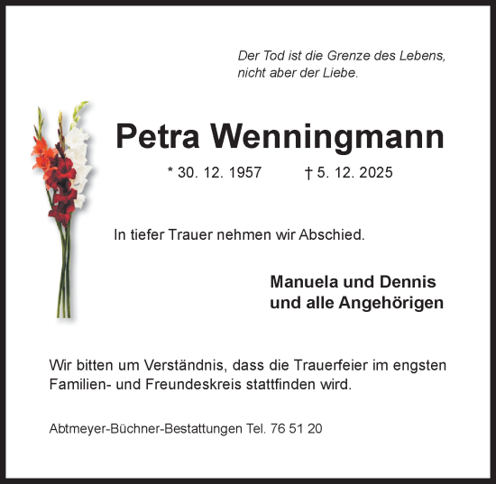 Traueranzeige von Petra Wenningmann von Hildesheimer Allgemeine Zeitung