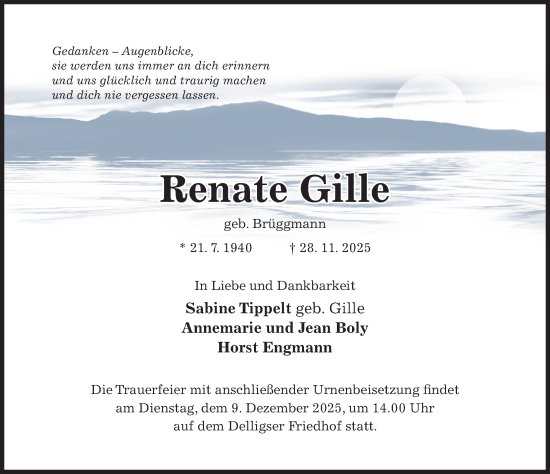Traueranzeige von Renate Gille von Hildesheimer Allgemeine Zeitung