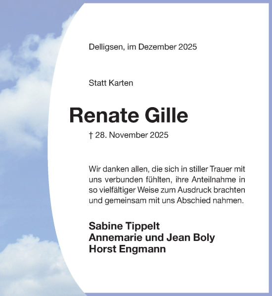Traueranzeige von Renate Gille von Hildesheimer Allgemeine Zeitung
