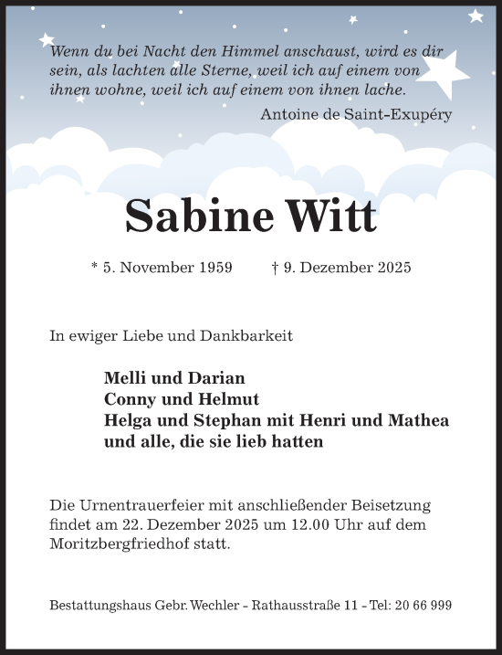 Traueranzeige von Sabine Witt von Hildesheimer Allgemeine Zeitung