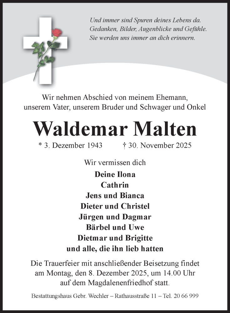  Traueranzeige für Waldemar Malten vom 03.12.2025 aus Hildesheimer Allgemeine Zeitung