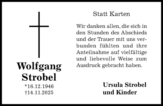 Traueranzeige von Wolfgang Strobel von Hildesheimer Allgemeine Zeitung