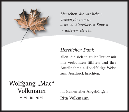 Traueranzeige von Wolfgang Volkmann von Hildesheimer Allgemeine Zeitung