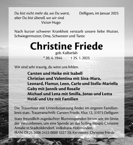Traueranzeige von Christine Friede von Hildesheimer Allgemeine Zeitung