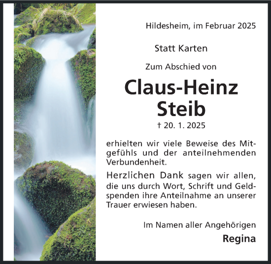 Traueranzeige von Claus-Heinz Steib von Hildesheimer Allgemeine Zeitung