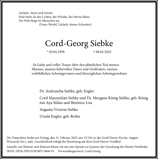 Traueranzeige von Cord-Georg Siebke von Hildesheimer Allgemeine Zeitung