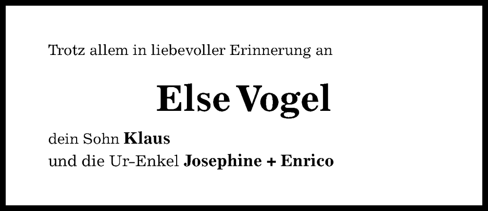  Traueranzeige für Else Vogel vom 01.02.2025 aus Hildesheimer Allgemeine Zeitung