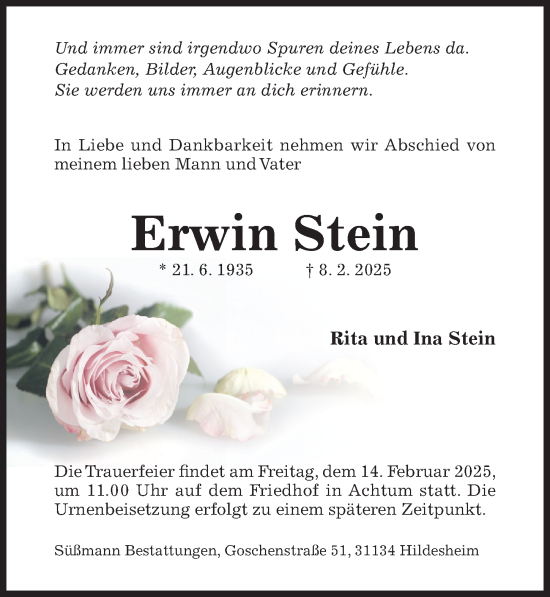 Traueranzeige von Erwin Stein von Hildesheimer Allgemeine Zeitung