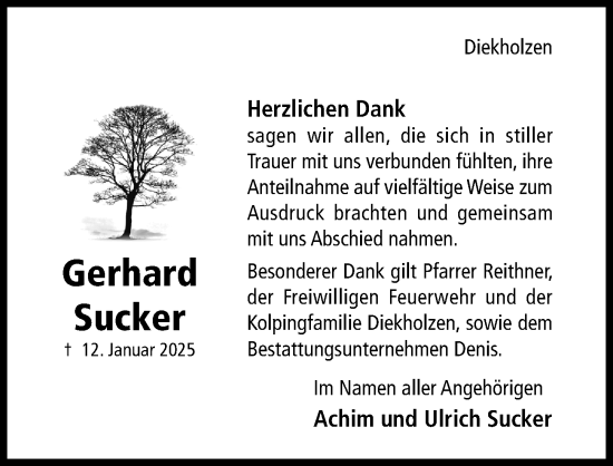 Traueranzeige von Gerhard Sucker von Hildesheimer Allgemeine Zeitung