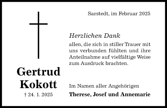 Traueranzeige von Gertrud Kokott von Hildesheimer Allgemeine Zeitung