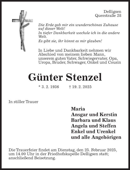 Traueranzeige von Günter Stenzel von Hildesheimer Allgemeine Zeitung