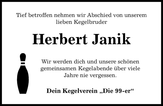 Traueranzeige von Herbert Janik von Hildesheimer Allgemeine Zeitung