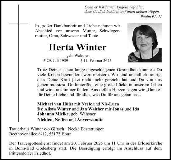Traueranzeige von Herta Winter von Hildesheimer Allgemeine Zeitung