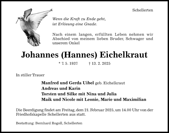 Traueranzeige von Johannes Eichelkraut von Hildesheimer Allgemeine Zeitung