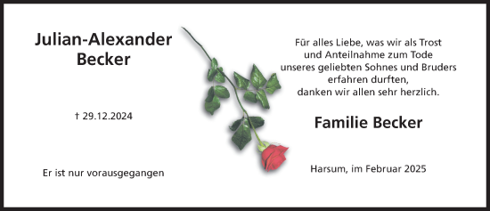Traueranzeige von Julian-Alexander Becker von Hildesheimer Allgemeine Zeitung